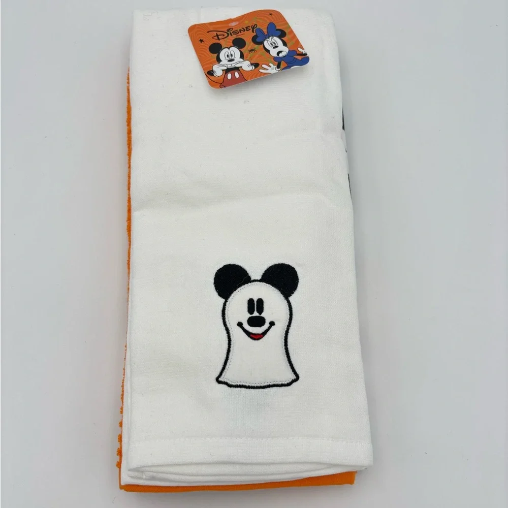 Disney Mickey Ghost Orange White Black Halloween Kitchen Towels 3pc